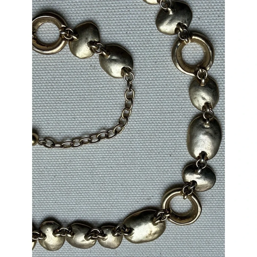 Chunky Gold Tone Pebble Necklace Organic Link Statement Collar Modernist